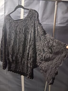 Lauren Michelle Black Lace Crochet Bell Sleeve Blouse
